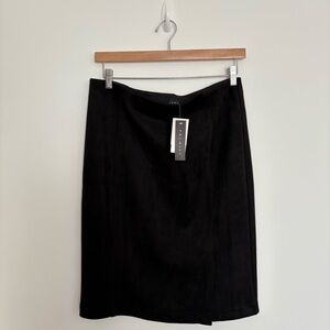 NWT Macys Womens Faux Leather Straight Pencil Skirt Lrg Black Elastic Waistband